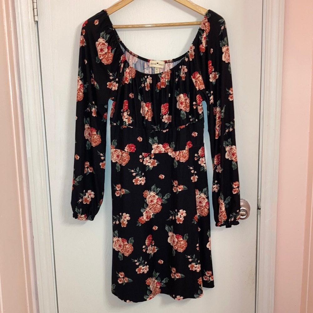 Derek Heart off the shoulder floral dress with long sleeve cinched at the wrist